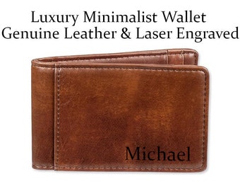 Luxury Minimalist Genuine Leather Wallet with/ Matching Luggage Tag