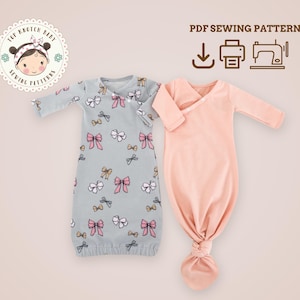 Knotted Baby Gown PDF Pattern | Newborn Wrap Gown Sewing Pattern and Tutorial | 2 Baby Gown Styles | Handmade Baby Gift | DIY Gift for Baby