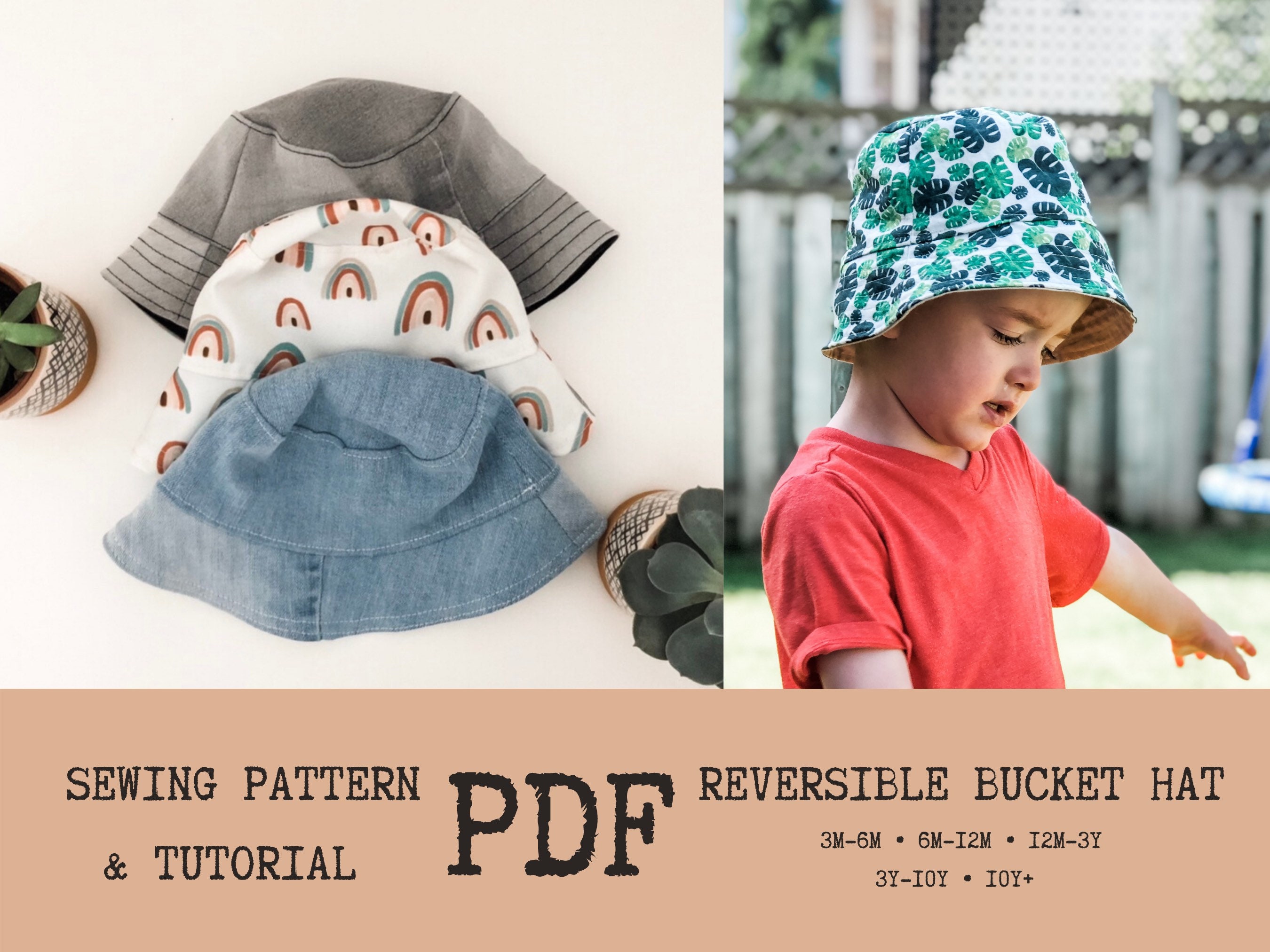 Kids Bucket Hat PDF Sewing Pattern and Tutorial Baby Sun Hat Etsy