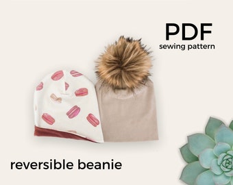 Reversible Beanie Sewing Pattern | PDF Pattern and Tutorial for Babies to Adults | Easy Hat Pattern