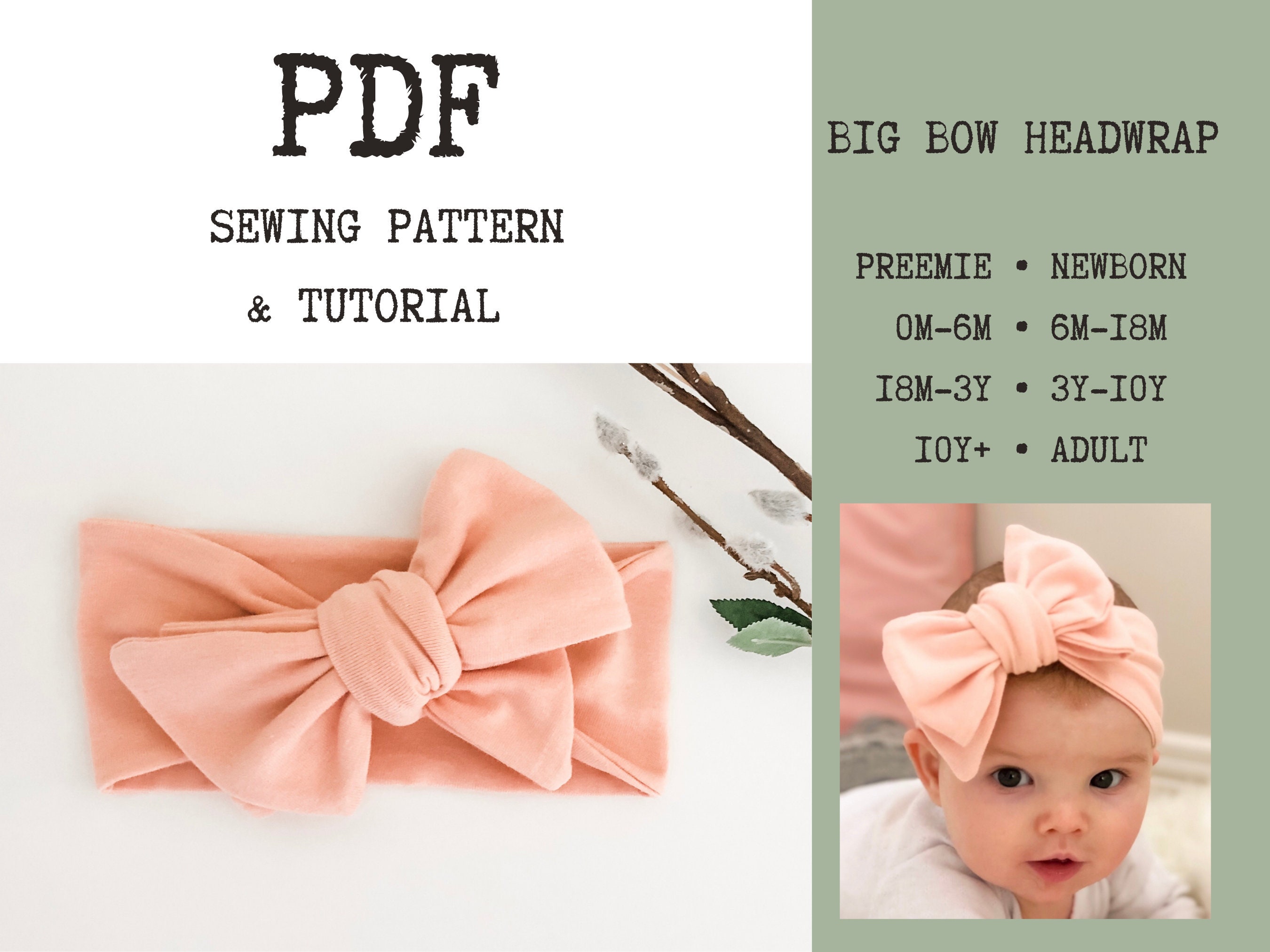 Big Bow Baby Headwrap PDF Sewing Pattern and Tutorial Baby Etsy