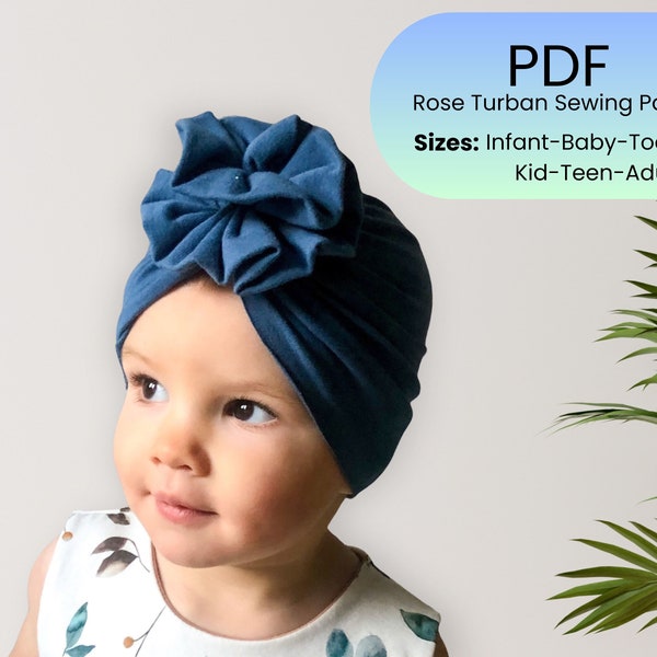 Turban pdf pattern- Rose turban for baby and kids- Kids pdf sewing pattern- DIY Baby Gift