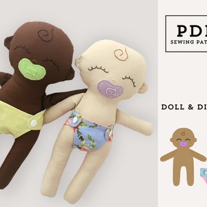 Baby Doll Pattern PDF Soft Doll with Diaper Fabric Doll Tutorial Easy Doll Pattern