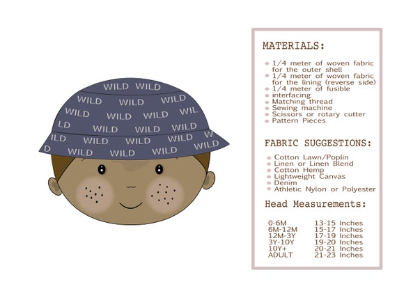 Kids Bucket Hat PDF Sewing Pattern and Tutorial | Baby Sun Hat Pattern |  Pool Hat | Newborn to Big Kids