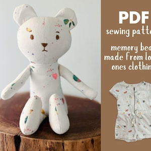 Memory Bear Sewing Pattern PDF Teddy Bear Pattern Handmade Bear from Baby Clothes Memorial Bear Pattern Stuffed Plushie Heirloom