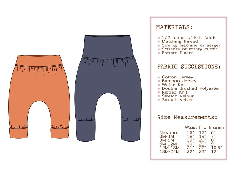 Grow With Me Pants PDF Sewing Pattern and Tutorial Baby and Etsy Canada