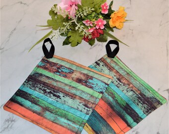 Pot Holder (Set of 2) Handmade, Rustic fabric, Insulated, Trivet, Kitchen and Dining