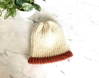 Knitted Hat Handmade Beige Rust Warm Great for Winter Soft Cozy Wool Acrylic Polyester