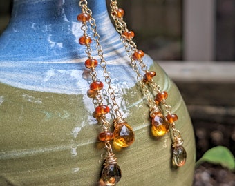 Hessonite, andalusite and citrine earrings with tigers eye