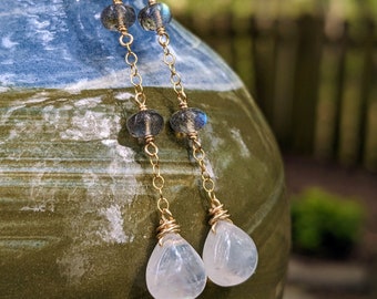 Labradorite and moonstone earrings in gold