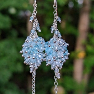 Apatite Cluster Earrings: Blue Topaz, Zircon & Aquamarine