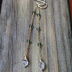 Moldavite and herkimer diamond earrings image 2