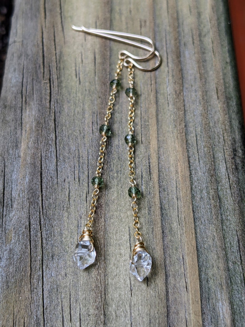 Moldavite and herkimer diamond earrings image 2