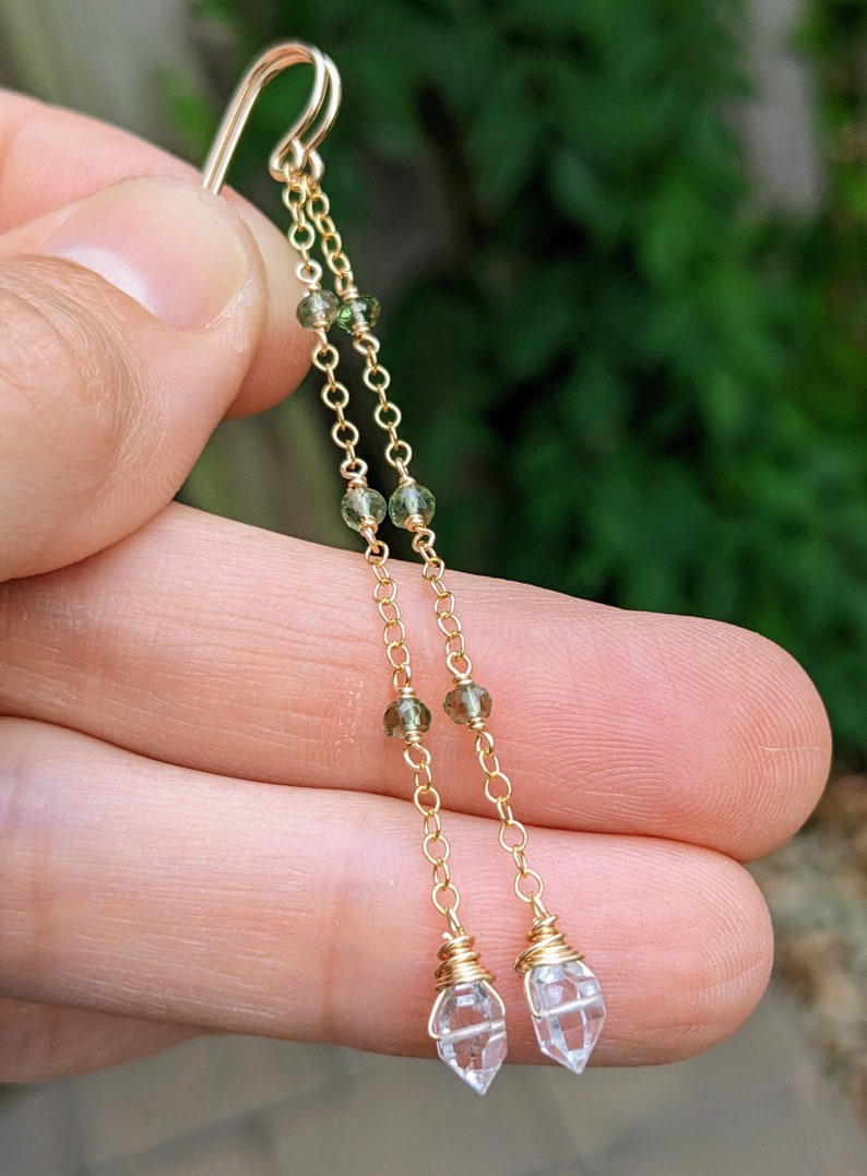 Moldavite and herkimer diamond earrings image 3