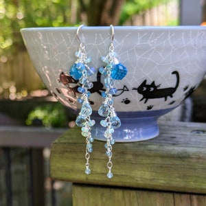 Blue sky earrings, Blue quartz, opal, fluorite and tourmaline earrings