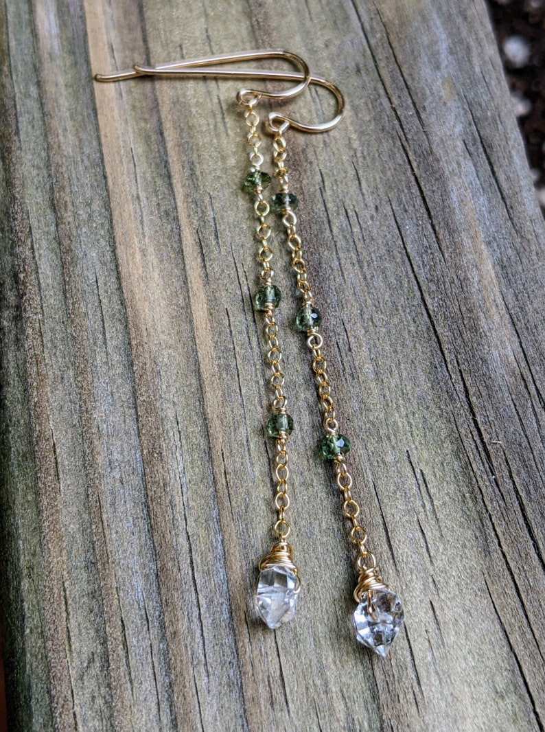 Moldavite and herkimer diamond earrings image 1