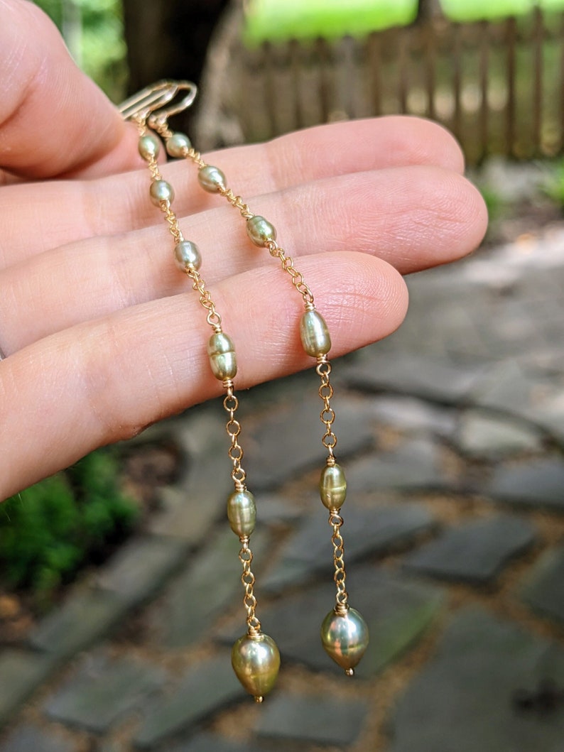 Super long freshwater pearl earrings image 1