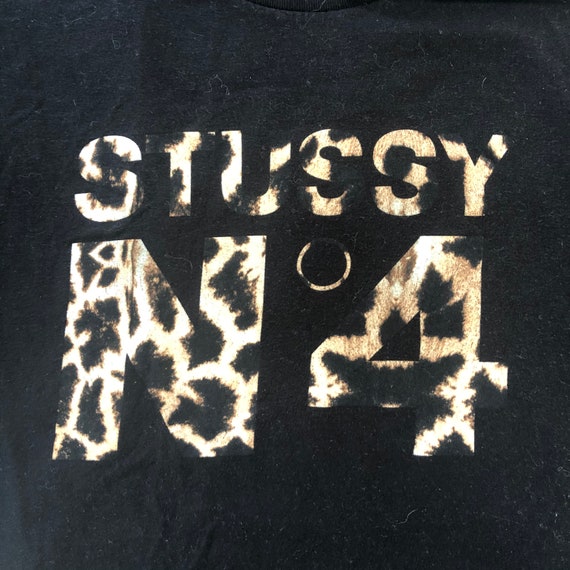 Vintage STUSSY NO. 4 Black Leopard Print Skateboar