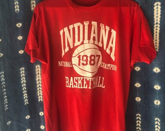 Vintage INDIANA UNIVERSITY HOOSIERS Red T Shirt, Large