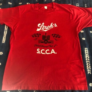 Vintage STROH&#39;s RACING Red T Shirt, Large