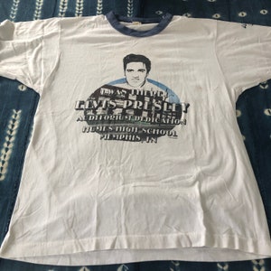 Vintage ELVIS PRESLEY I Was There White Ringer T Shirt, Large