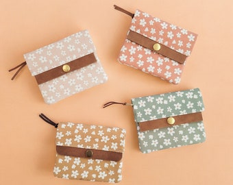 Floral Canvas Mini Wallet: Leather Snap Closure, Handmade