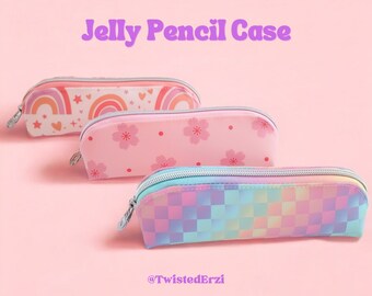 Rainbow Checkered Jelly Pencil Case: Waterproof Zipper Pouch