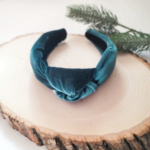 Emerald Green Velvet Knotted Headband for Women | Top Knot Velvet Headband | Padded Headband | Comfortable Non Slip Headband