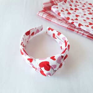 Pink & Red Heart Knotted Headband for Women | Fabric Covered Top Knot Headband | Padded Headband | Valentines Day Headband | Comfort Fit