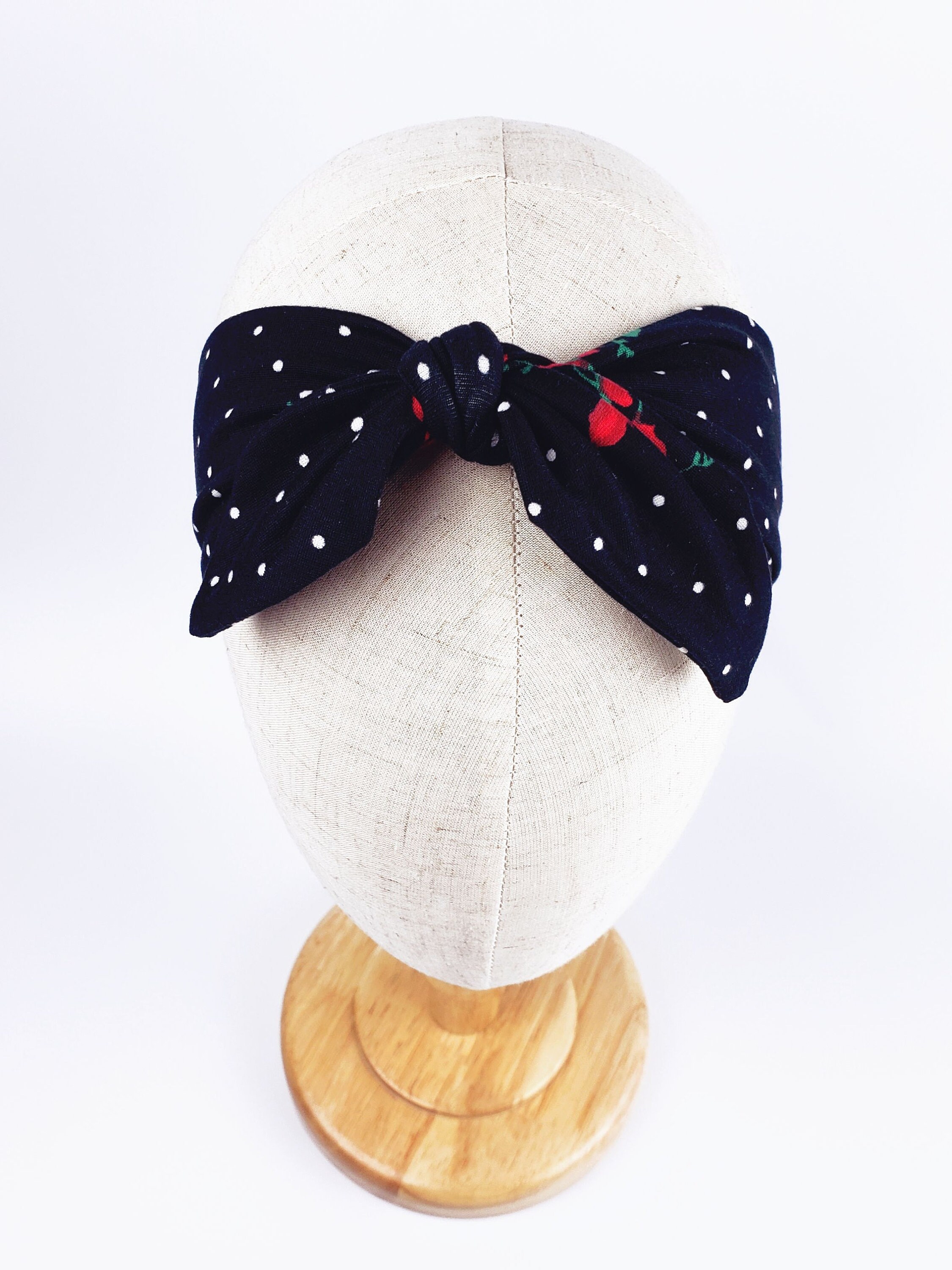 Polka Dot & Rose Bow Headband – Retro Pinup Style, Adjustable Tie - Etsy