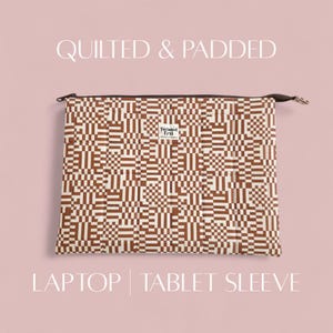 Quilted & Padded Laptop or Tablet Sleeve in Geometric Checker Pattern | Up to 12&quot; Screen Size Tablet or Laptop Sleeve