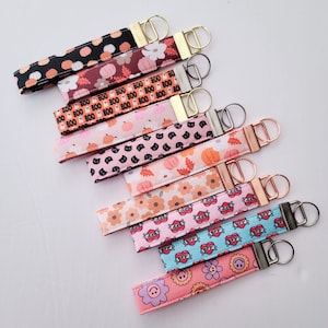 Fall Fabric Wristlet Keychain: Halloween Lanyard Key Fob