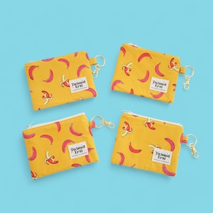 Porte-monnaie banane Ruby Star | Mini portefeuille avec pochette à fermeture éclair 5 x 4 po | Pochette porte-clés portefeuille | Porte-cartes | Joli cadeau pour maman et ado