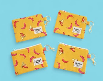 Banana Print Coin Purse: Mini Zipper Pouch Keychain