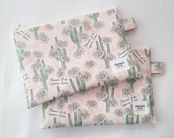 Cosmetic Zipper Pouch Bag | Desert Cactus Floral Fabric Pouch | Medium Travel Purse Bag | Clutch Makeup Bag for Purse