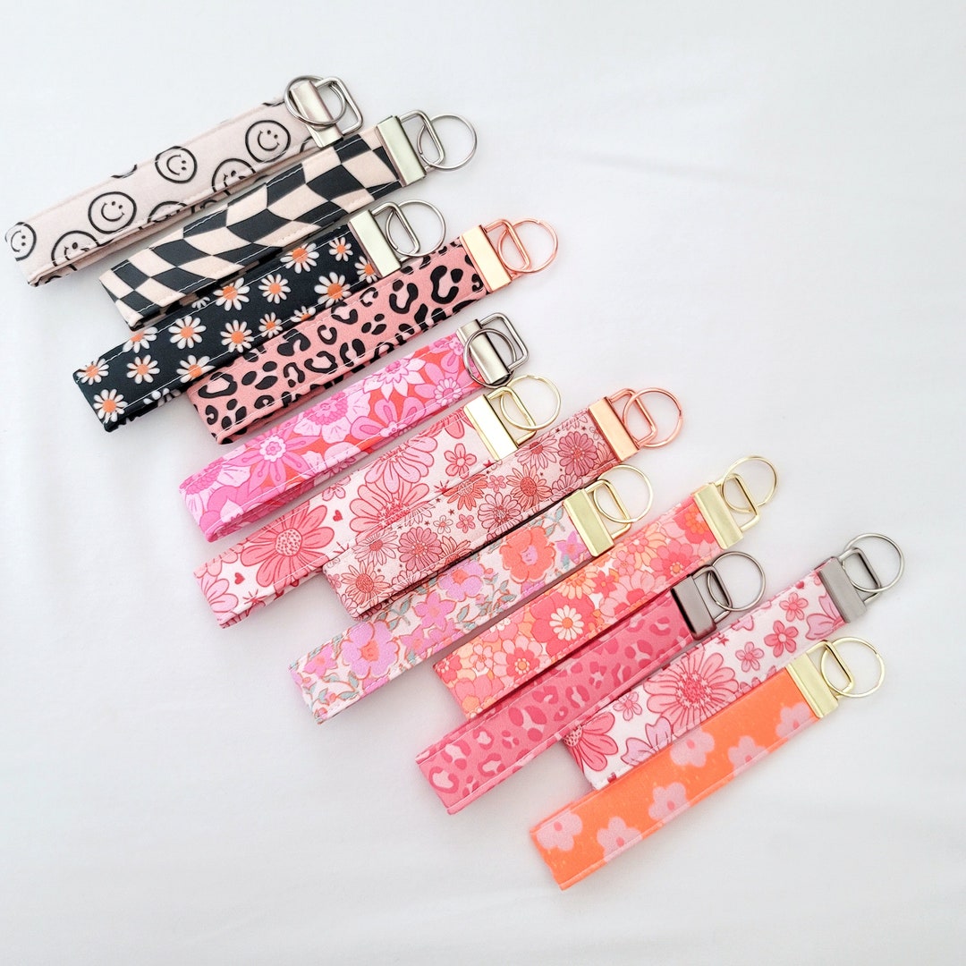 Wristlet Lanyard Keychains Boho Floral Retro Key Fob Strap Customize