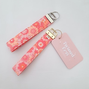 Avery Pink Floral Retro Key Fob Strap | Wristlet + Lanyard Keychain | Customize your hardware | Free Charm Gift** | Cute gift for her