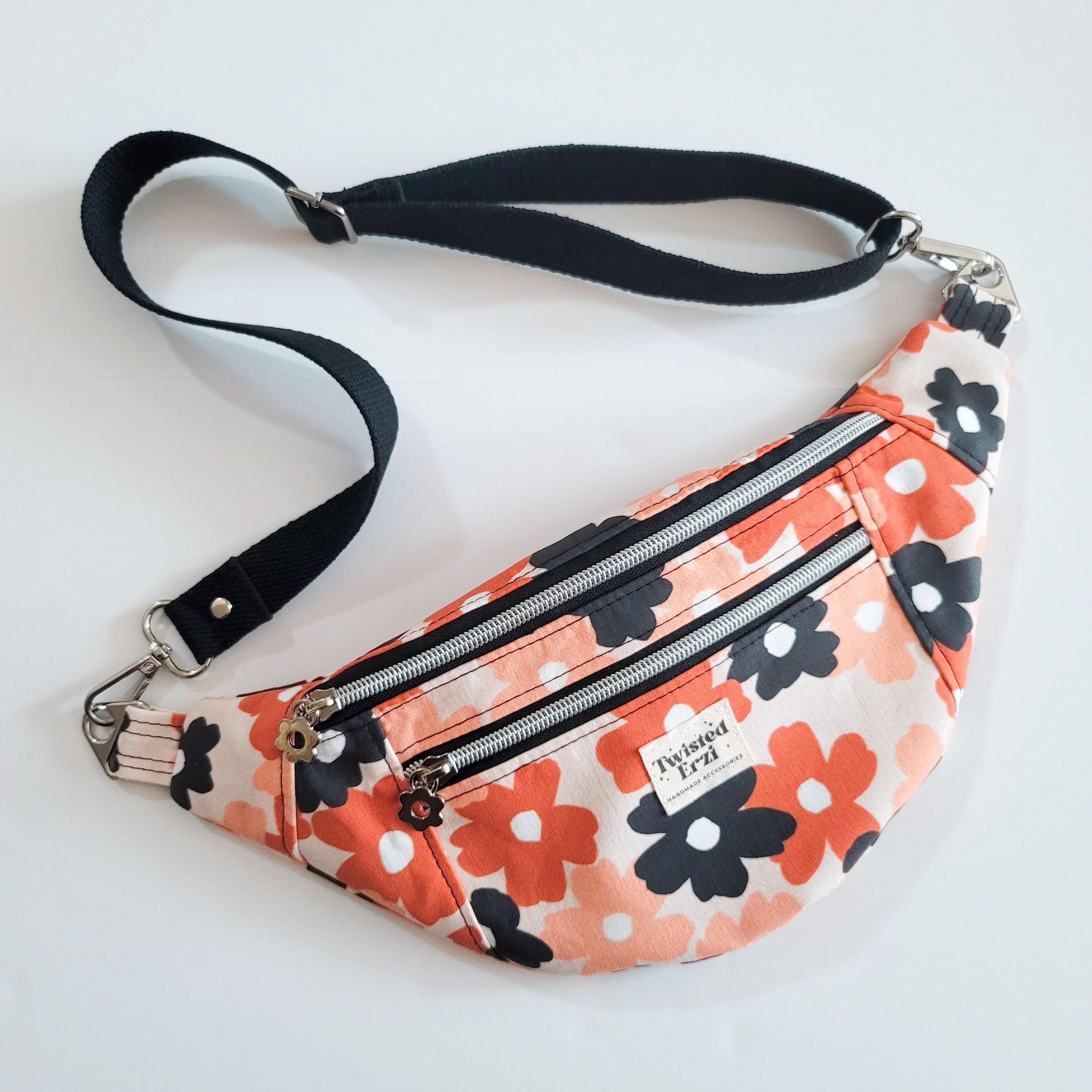 SLIM Ferris Fanny Pack | Black Orange Floral Crossbody Sling Bum Bag | Hipster Belt Bag | Adjustable & Detachable Strap | FREE Shippingthumbnail