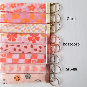 Wristlet Lanyard Keychain Smiley Face Checkerboard Keychain Customize your hardware Gold Rosegold Silver Key Fob Cute Gift for Her image 4
