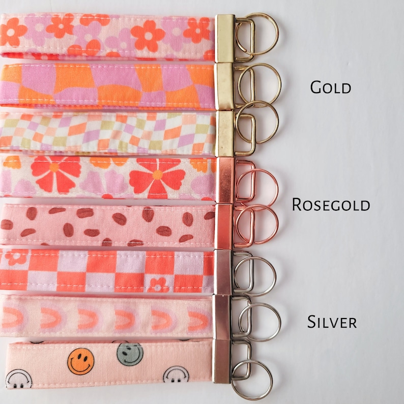 Wristlet Lanyard Keychain Smiley Face Checkerboard Keychain Customize your hardware Gold Rosegold Silver Key Fob Cute Gift for Her image 4