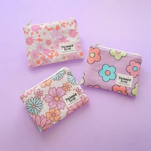 Monedero retro floral / Monedero pequeño con cremallera de 12,7 x 10 cm / Tarjetero / Bonito regalo para mamá y adolescente