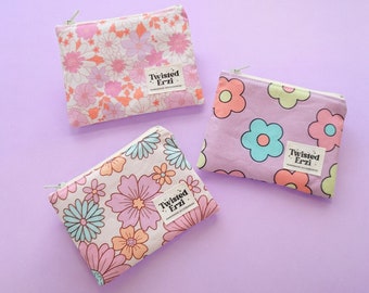 Retro Floral Coin Purse | Small Zipper Pouch Wallet 5" x 4" | Card Holder | Cute Gift for Mom & Teen