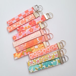 Wristlet + Lanyard Keychains | Boho Floral Retro Key Fob Strap | Customize your hardware | Free Charm Gift w/ purchase* | Cute gifts for her