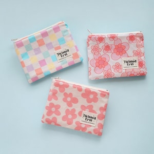 Monedero retro con estampado floral a cuadros / Cartera pequeña con cremallera de 12,7 x 10 cm / Tarjetero / Bonito regalo para mamá y adolescente