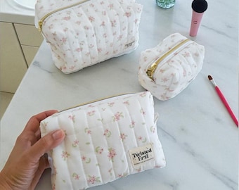 Handmade Floral Quilted Toiletry Bag: Boxy Zipper Pouch