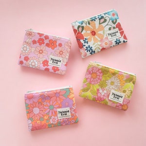 Porte-monnaie floral | Petit portefeuille avec pochette à fermeture éclair 5 x 4 po | Porte-cartes | Cadeau mignon pour maman et ado