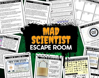 Mad Scientist Escape Room Game, Halloween Escape Room Game, Escape Room Kit - Instant Download