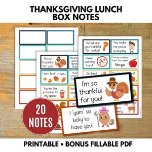 Thanksgiving Lunch Box Notes for Kids, Fall Lunchbox Notes, Lunchbox Note Templates, Positive Affirmations for Kids