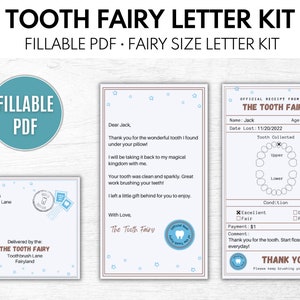Recibo del Hada de los Dientes, Carta del Hada de los Dientes, Nota del Hada de los Dientes, Carta del Hada de los Dientes imprimible, Descarga instantánea, PDF rellenable