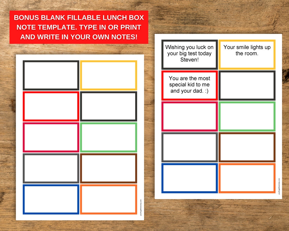 Lunch Box Notes for Kids Lunchbox Notes Lunchbox Note - Etsy